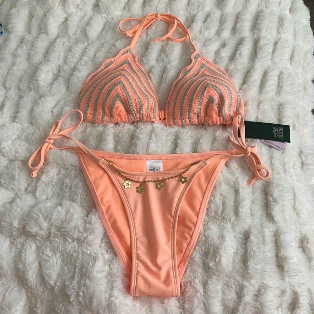Peach Bikini Set with Gold Charms